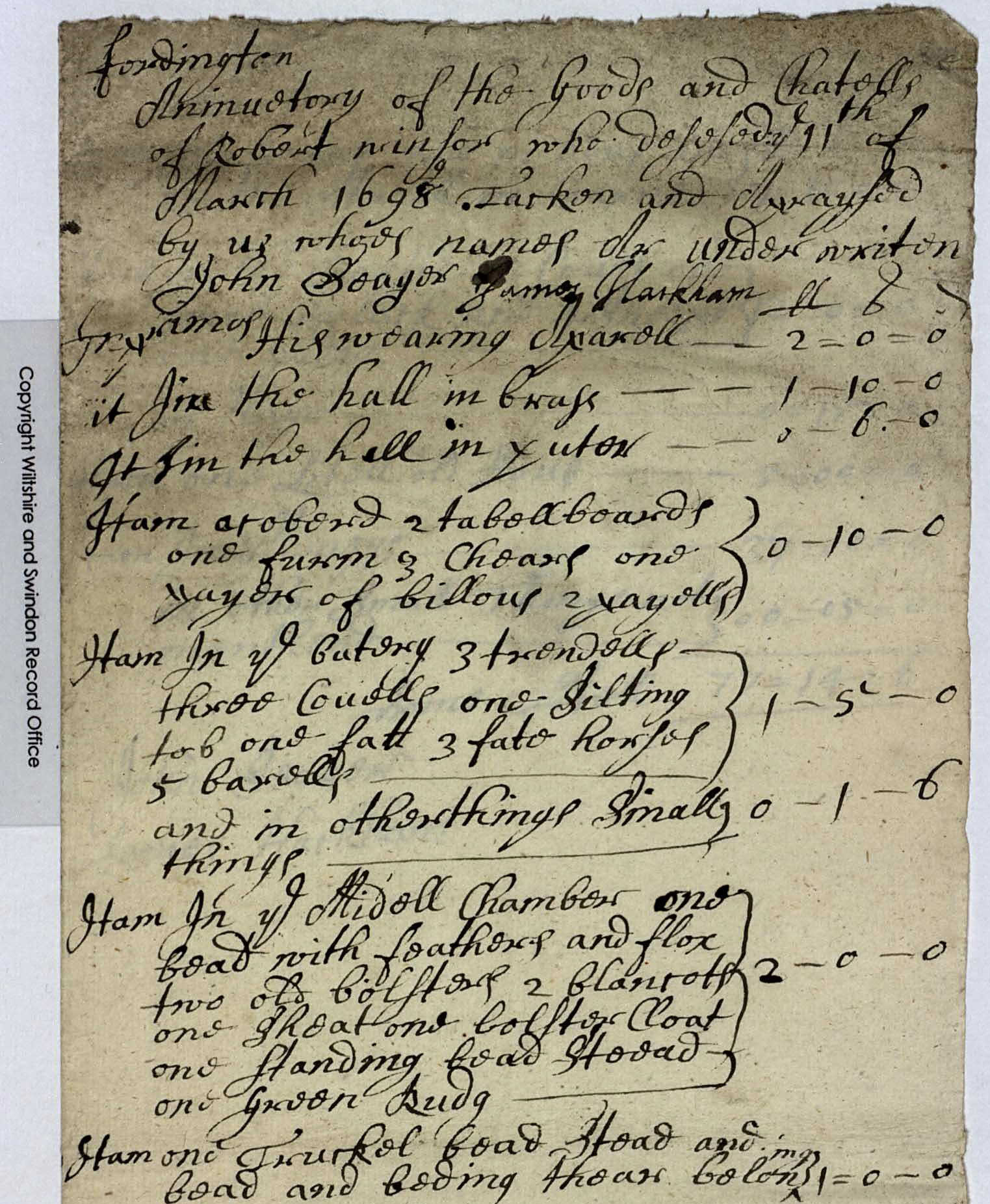 Inventory Goods Robert Winsor 1699a