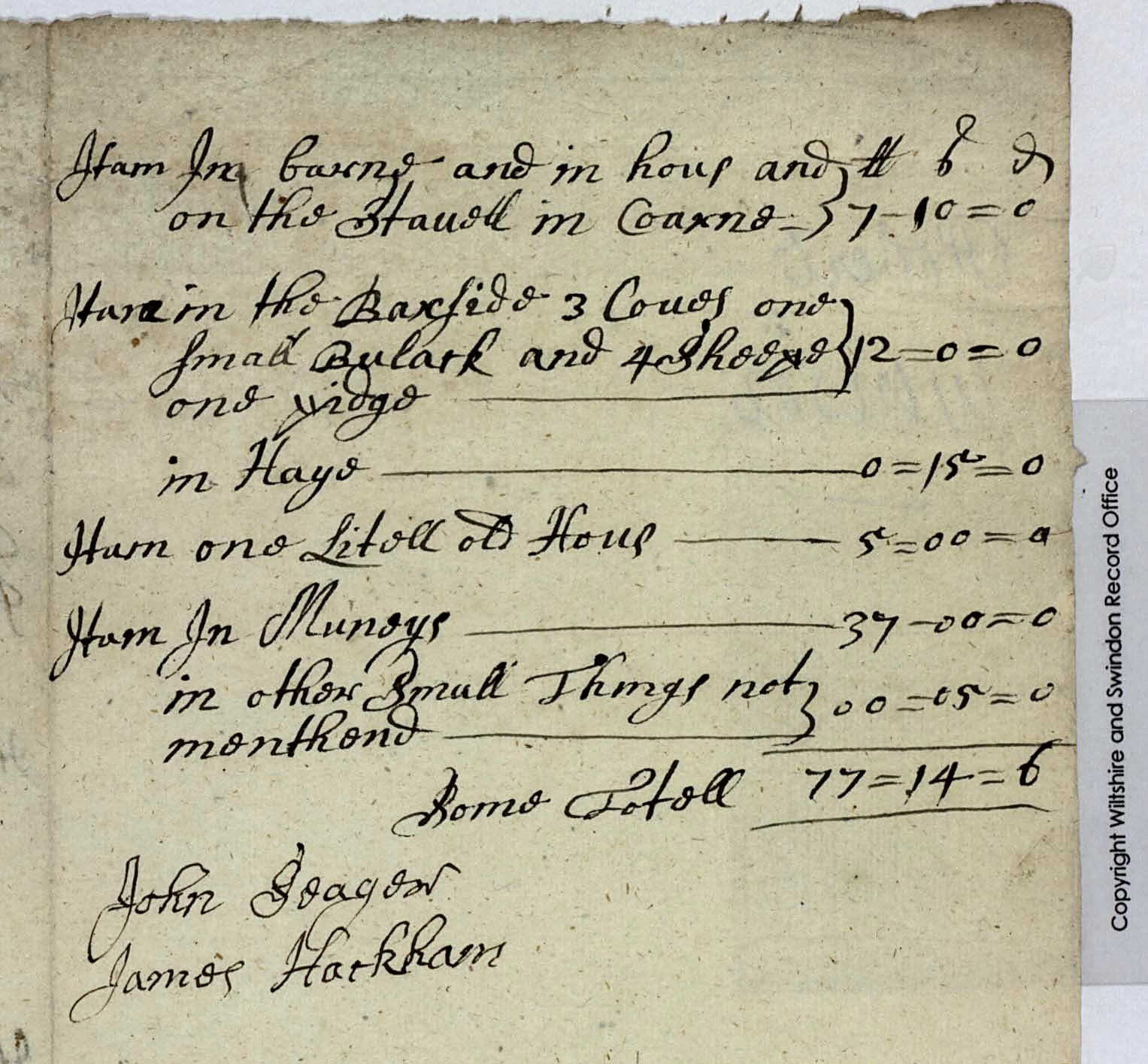 Inventory Goods Robert Winsor 1699c