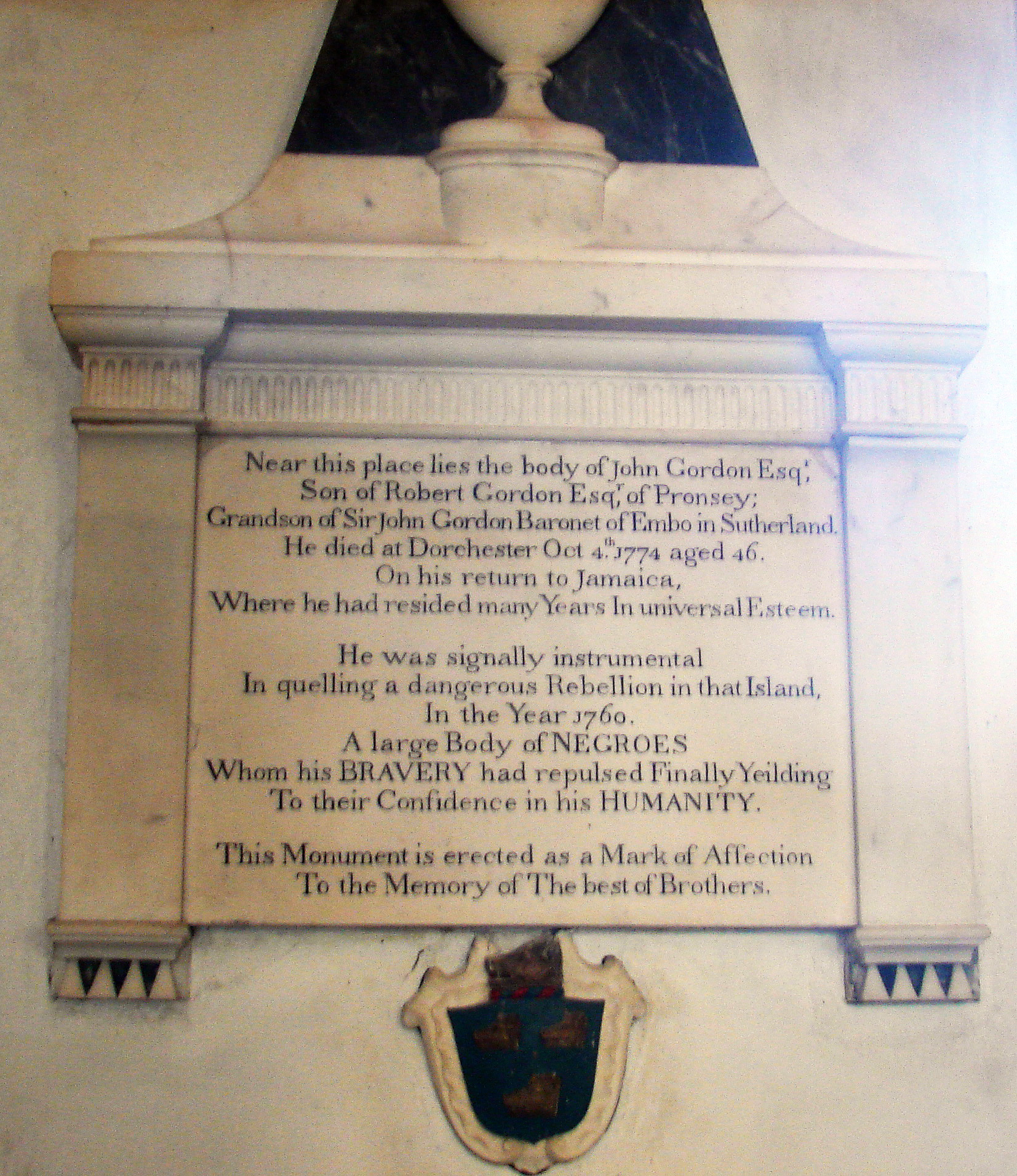Memorial Plaque St Peters Dorchester John Gordon 1774